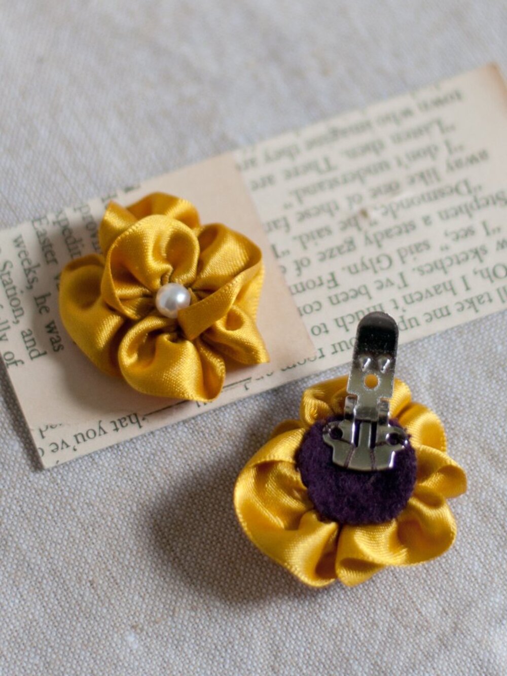 Handmade Yellow Ribbon Flower Shoe Clips - Picture 3 of 6